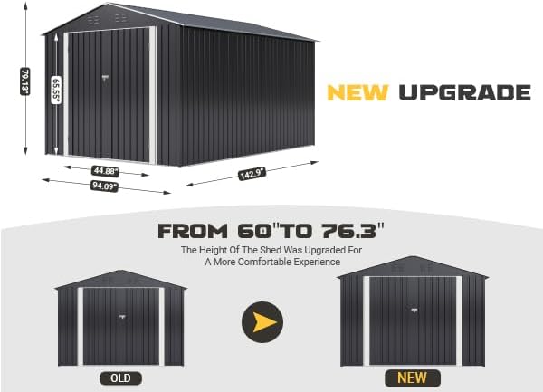 Polar Aurora 8 x 12 FT Outdoor Storage Shed, Metal Garden Shed with Updated Frame Structure, Tool Sheds for Backyard Garden Patio Lawn Black