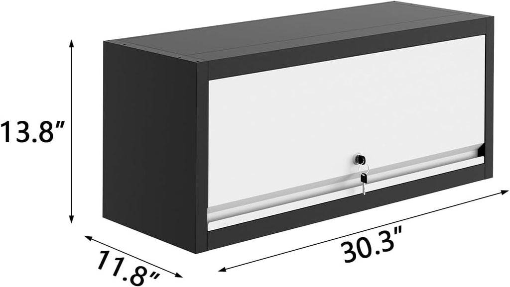 Wall Mounted Storage Cabinet with Doors, Floating Cabinet for Tools, Garage, Basement, Kitchen, Warehouse (Black, 13.8" H)