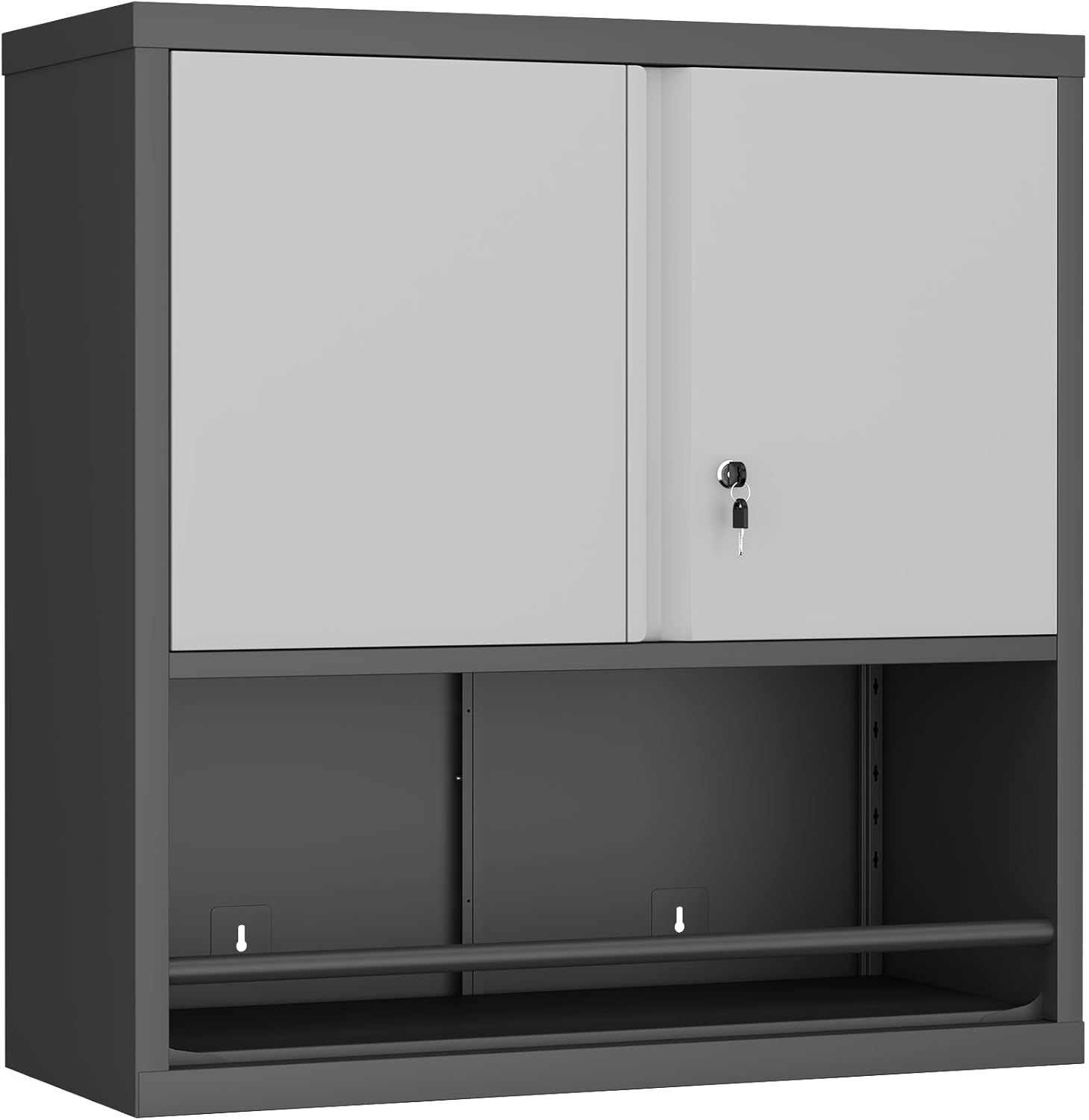 Wall Cabinet,Garage Cabinets Wall Mounted with Locking Doors,Hanging Cabinet with Adjustable Shelf,Floating Upper Storage Cabinet,Grey