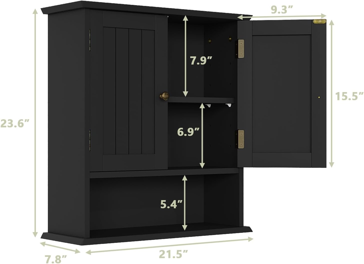 Smuxee Black Wall Cabinet, Small, 2-Door Medicine Cabinet with Adjustable Shelves, Over Toilet, For Kitchen and Laundry Rooms