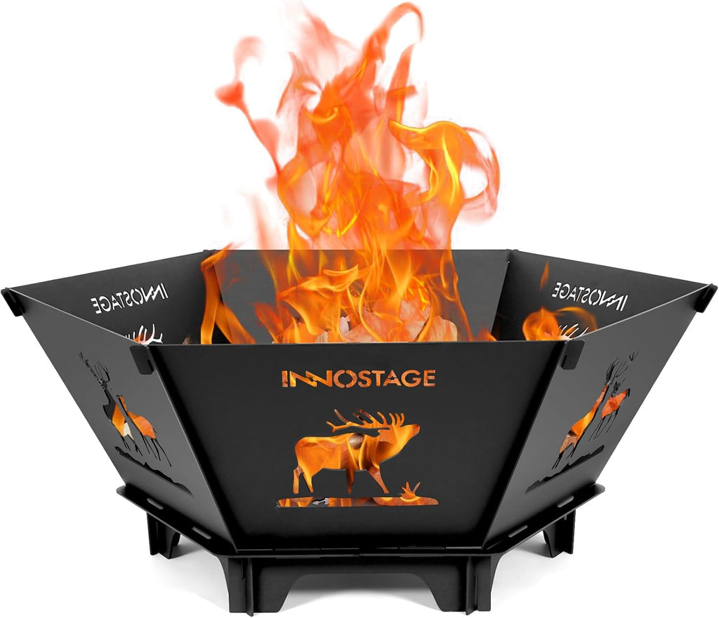 Fire Pit for Camping- 23Inch Small Collapsible Firepit for Patio Outside Wood Burning Outdoor Indoor BBQ Picnic Foldable Fire Pits Bonfire of Backyard Patio with Portable Tote Bag