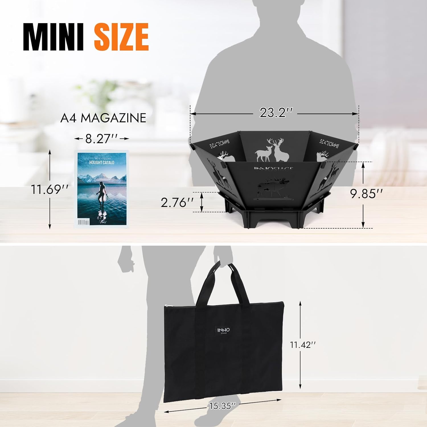 Fire Pit for Camping- 23Inch Small Collapsible Firepit for Patio Outside Wood Burning Outdoor Indoor BBQ Picnic Foldable Fire Pits Bonfire of Backyard Patio with Portable Tote Bag