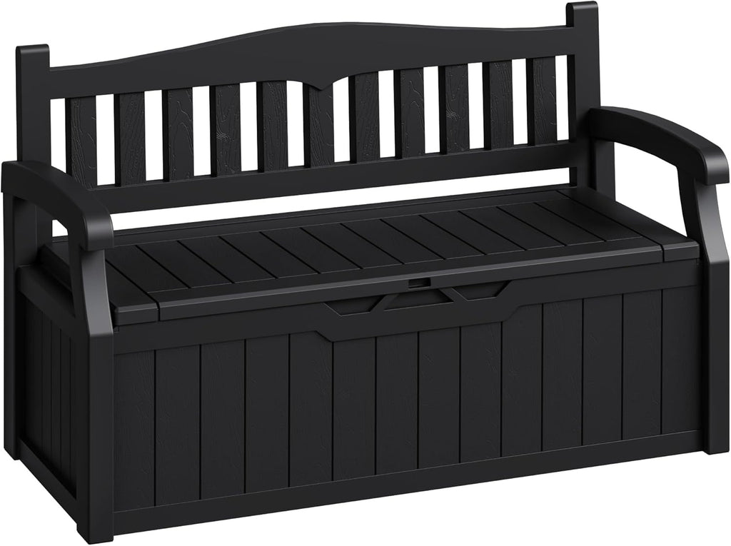 80-Gallon Outdoor Storage Bench, Waterproof Deck Box with Lockable Lid & Armrests for Patio, Garden, Pool, Black