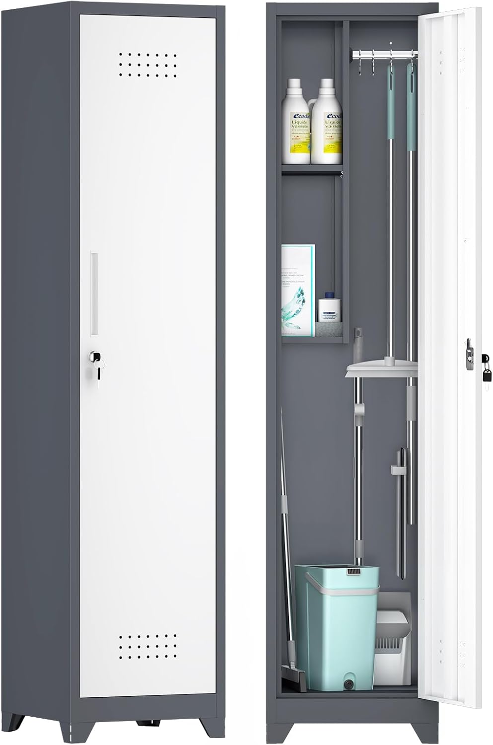 GREATMEET Locking Metal Wall Cabinets for Garage, Garage Cabinets Wall Mount, Steel Floating Hanging Storage Cabinet with Doors and Adjustable Shelf for Utility Room