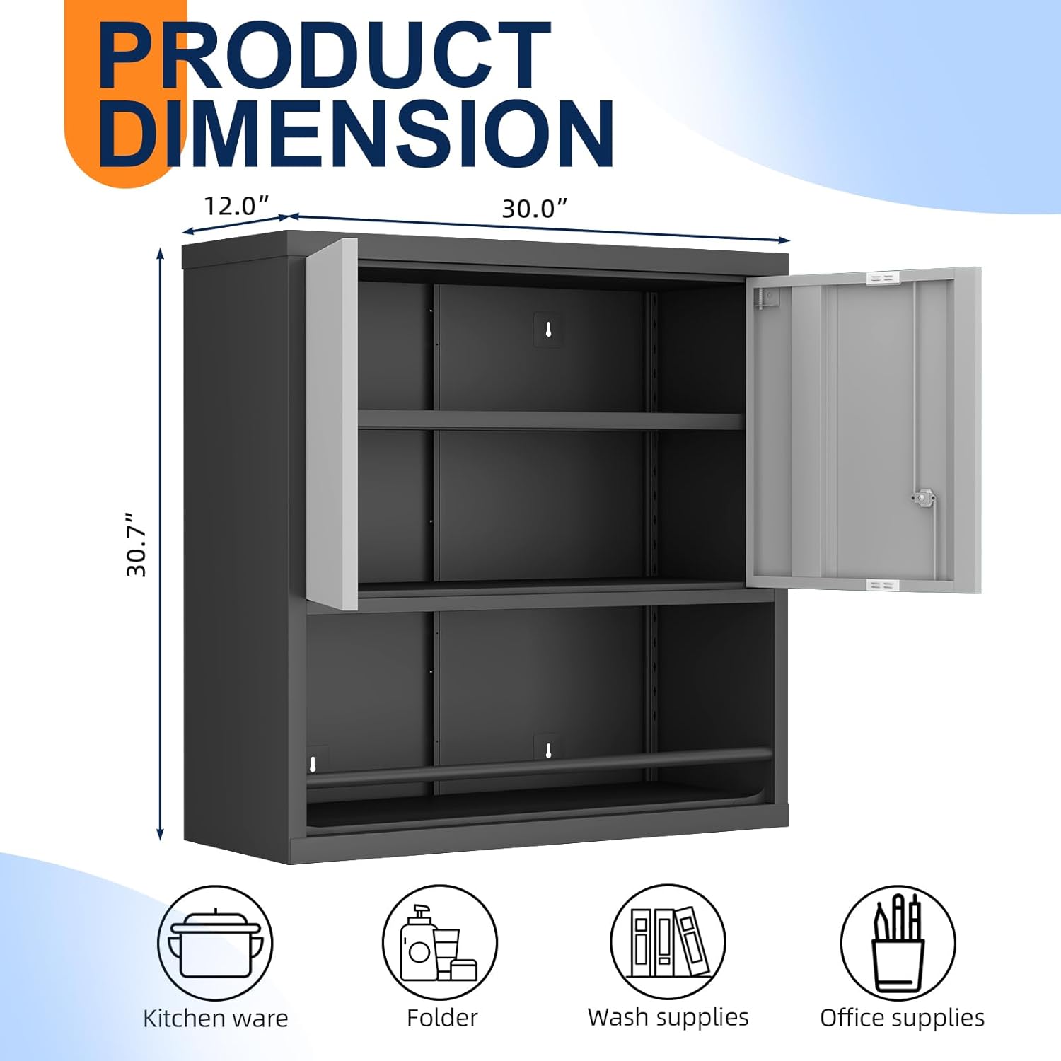 Wall Cabinet,Garage Cabinets Wall Mounted with Locking Doors,Hanging Cabinet with Adjustable Shelf,Floating Upper Storage Cabinet,Grey