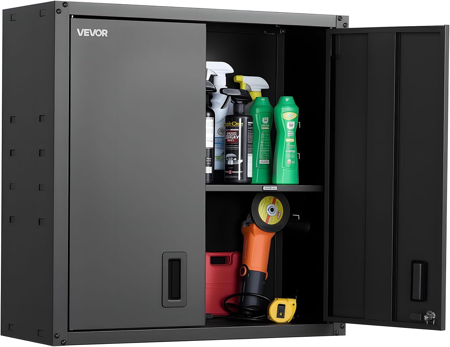 VEVOR Foldable Wall Cabinet, Metal Garage Locker Mounted 26" Small Tool Chest 240 LBS Loading Capacity Adjustable Shelf Magnetic Door File for Warehouse Office Home Black