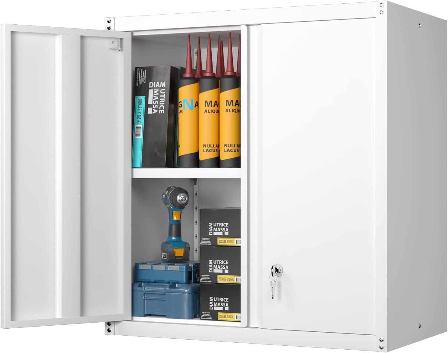 GREATMEET Locking Metal Wall Cabinets for Garage, Garage Cabinets Wall Mount, Steel Floating Hanging Storage Cabinet with Doors and Adjustable Shelf for Utility Room