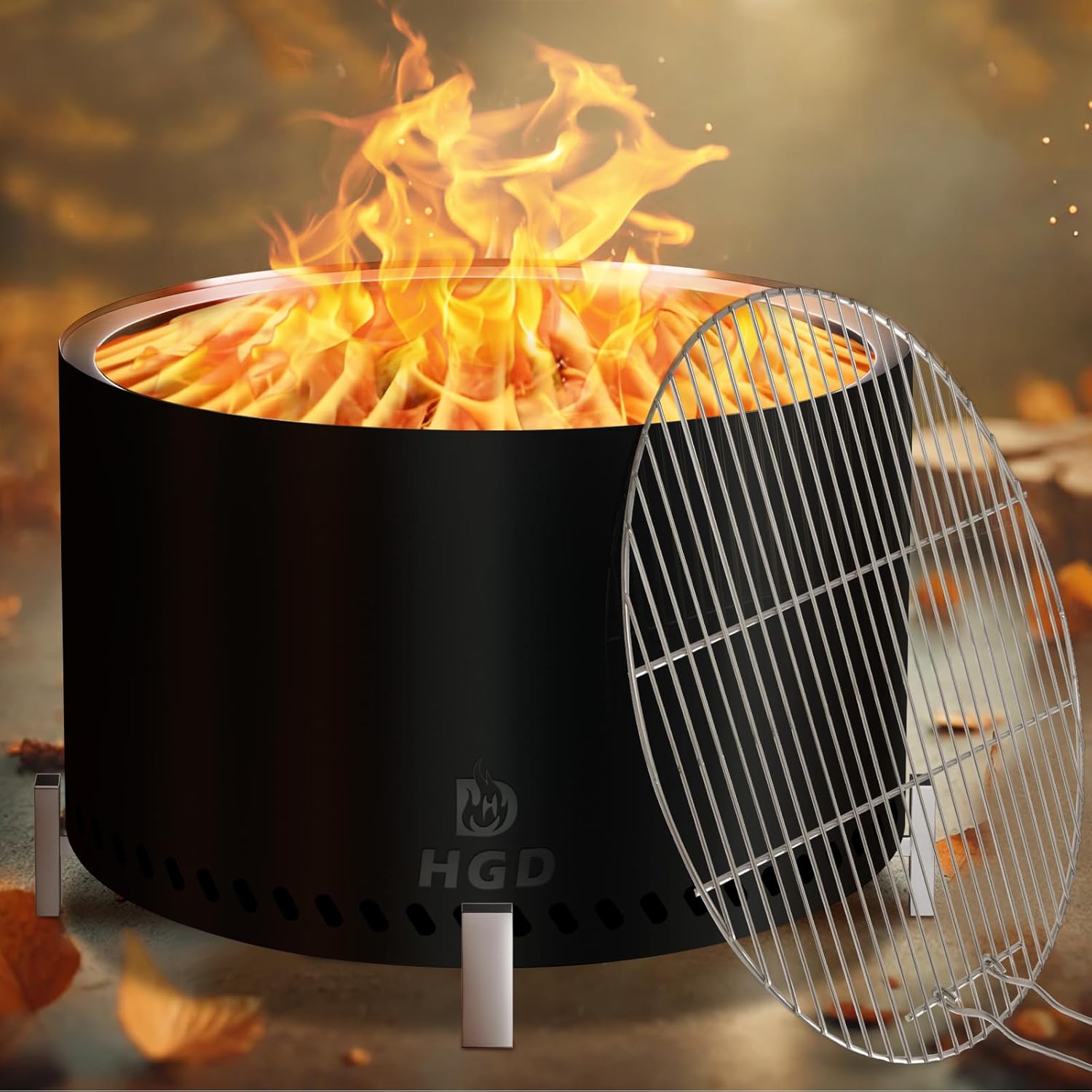 HGD 20 inch Smokeless Firepit Outdoor, Portable Smokeless Fire Pit for Camping with Travel Bag, Stainless Steel Wood Burning Stove for Backyard & Patio, Easy Setup & Compact Storage