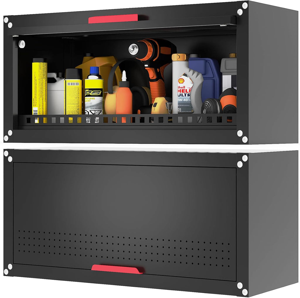 31.5" Metal Wall Cabinet,Garage Wall Cabinet with Up-Flip Door,Wall Mounted Garage Cabinets,Floating Tool Cabinet for Basement,Kitchen,Warehouse Assembly Required