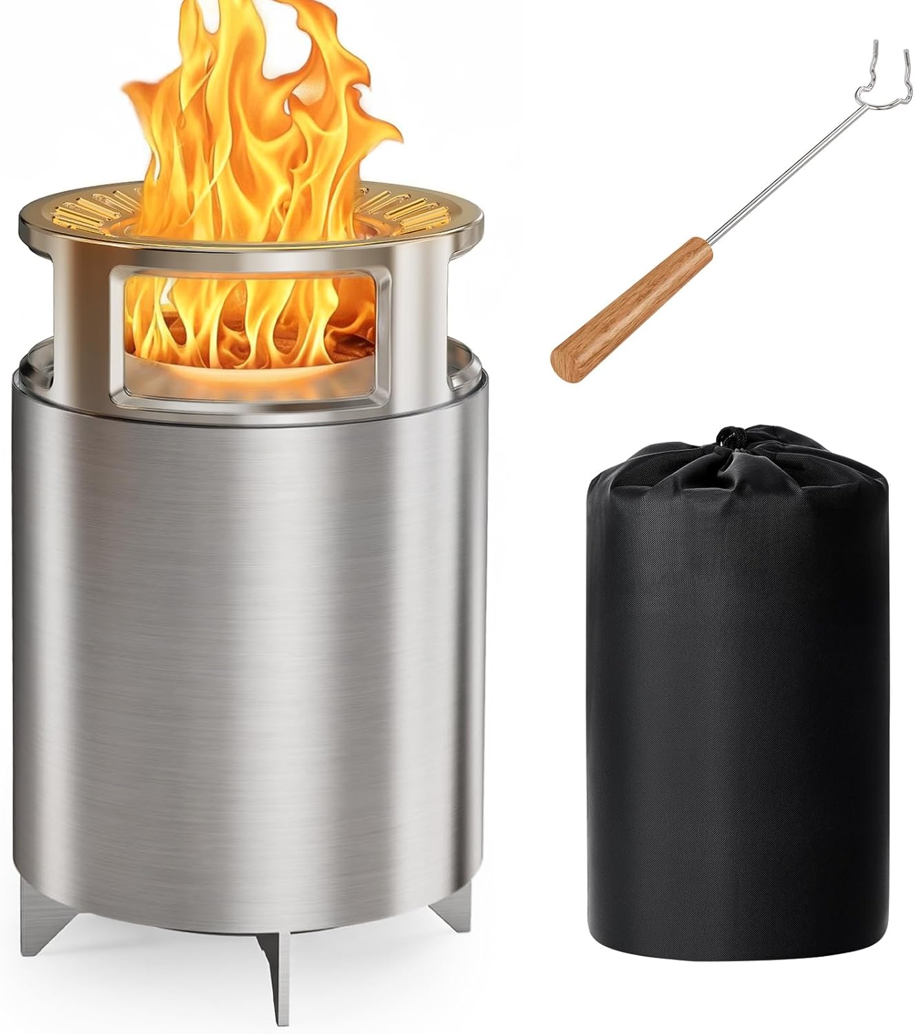 CIAYS Smokeless Firepit, 19 Inch Fire Pit for Camping with Patented Technology, Portable Fire Pit for Outside with Steel Grill Rack, Fire Poker, and Bag, Easy Setup and Storage, Wood Burning