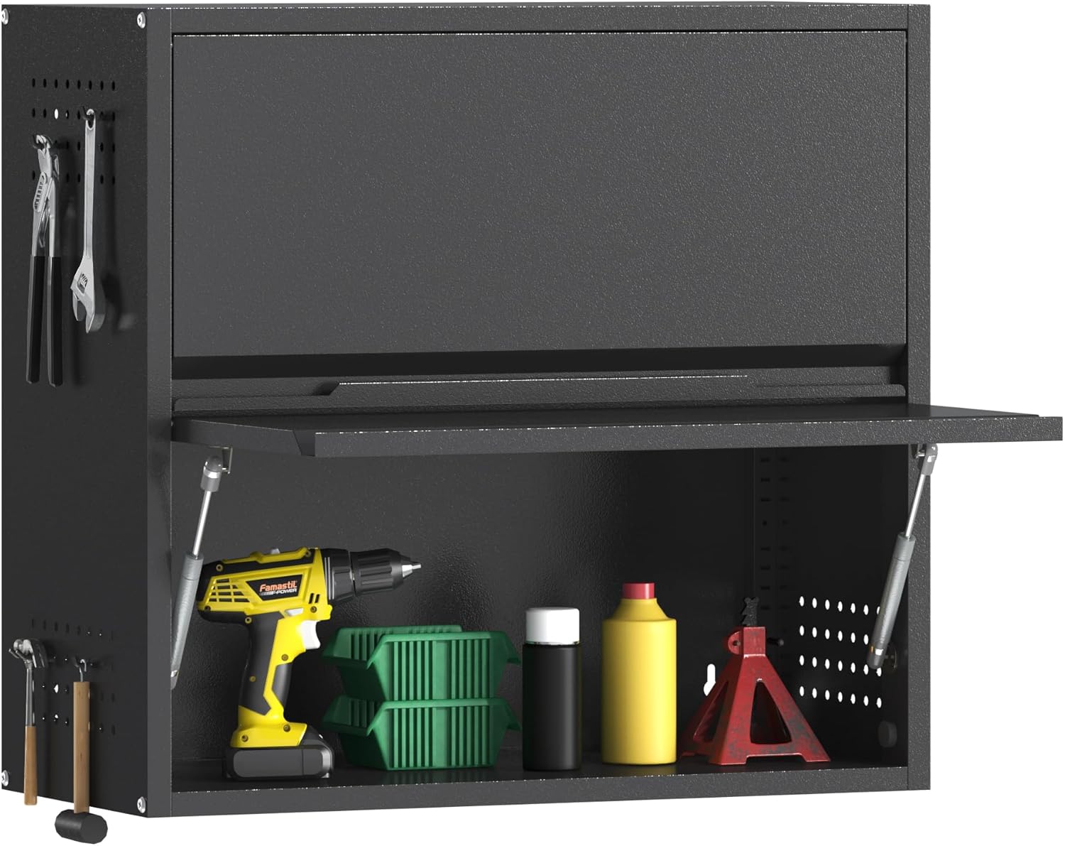 Coolsun Metal Wall Cabinet, Garage Wall Cabinet with Up-Flip Door, 31.5" W Wall Mounted Metal Storage Cabinet for Kitchen,Garage,Basement,Ware House Assembly Required (Black)