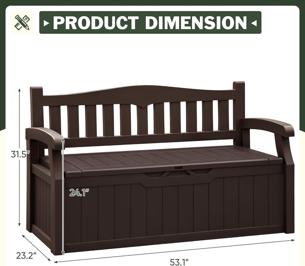 Flamaker 80 Gallon Storage Bench Outdoor Indoor, Durable All-Weather Seating with Hidden Storage, Lockable Deck Box for Garden, Patio, Poolside (Brown)