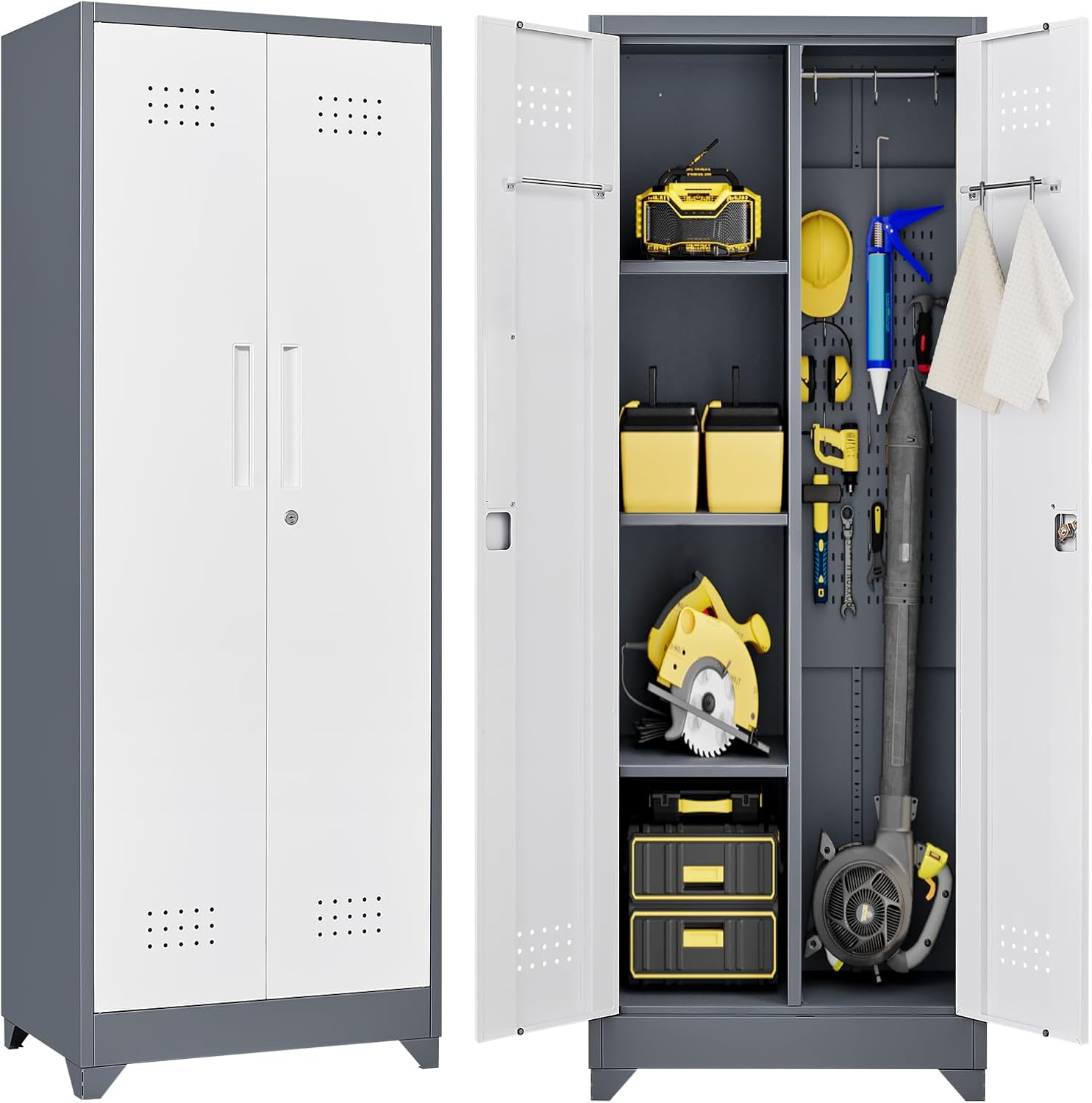 Wall Cabinet,Garage Cabinets Wall Mounted with Locking Doors,Hanging Cabinet with Adjustable Shelf,Floating Upper Storage Cabinet,Grey