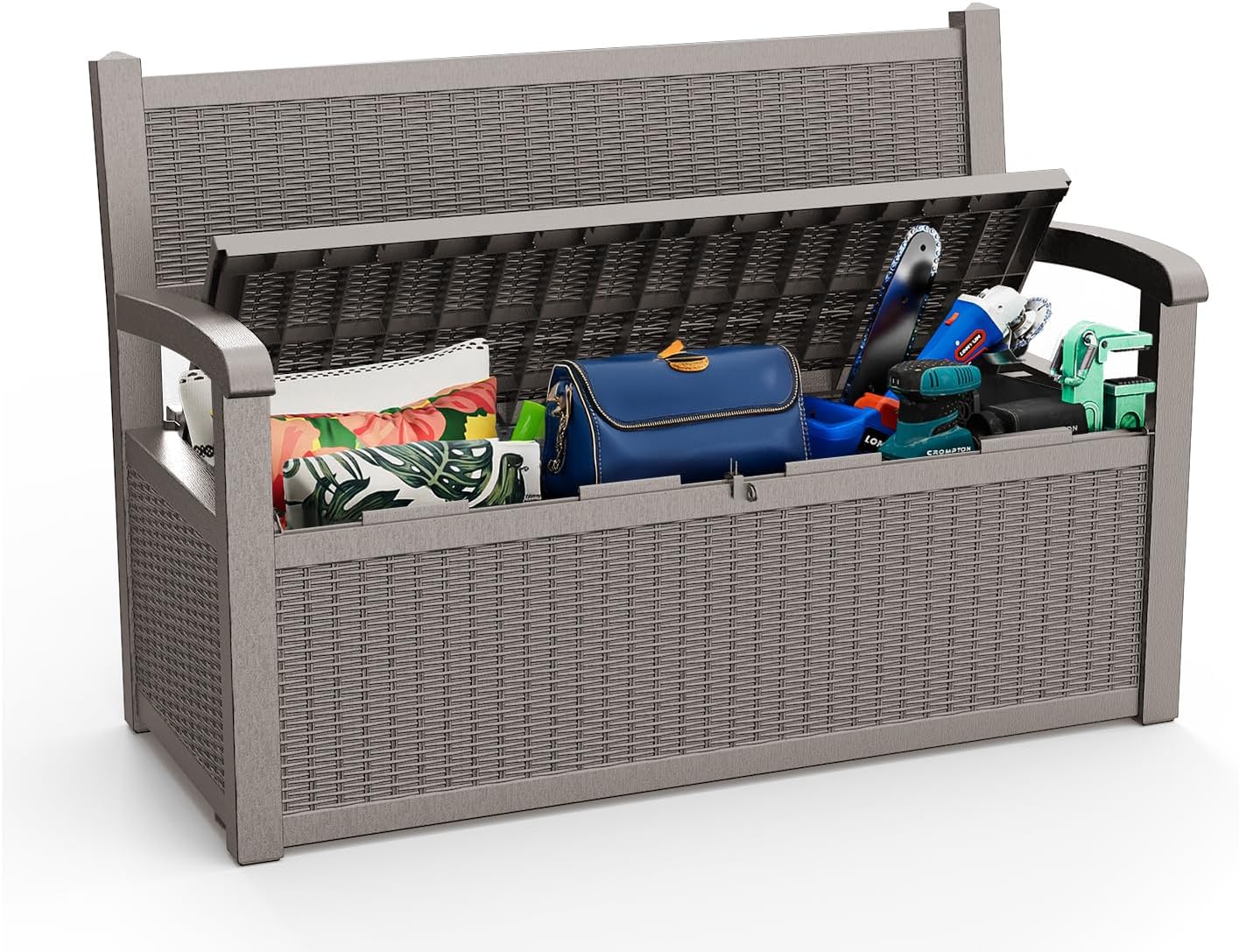 80 Gallon Outdoor Storage Bench Deck Box Waterproof Lockable,Outdoor Storage Furniture for Patio,Garden and Porch,Tools and Cushions（Black）