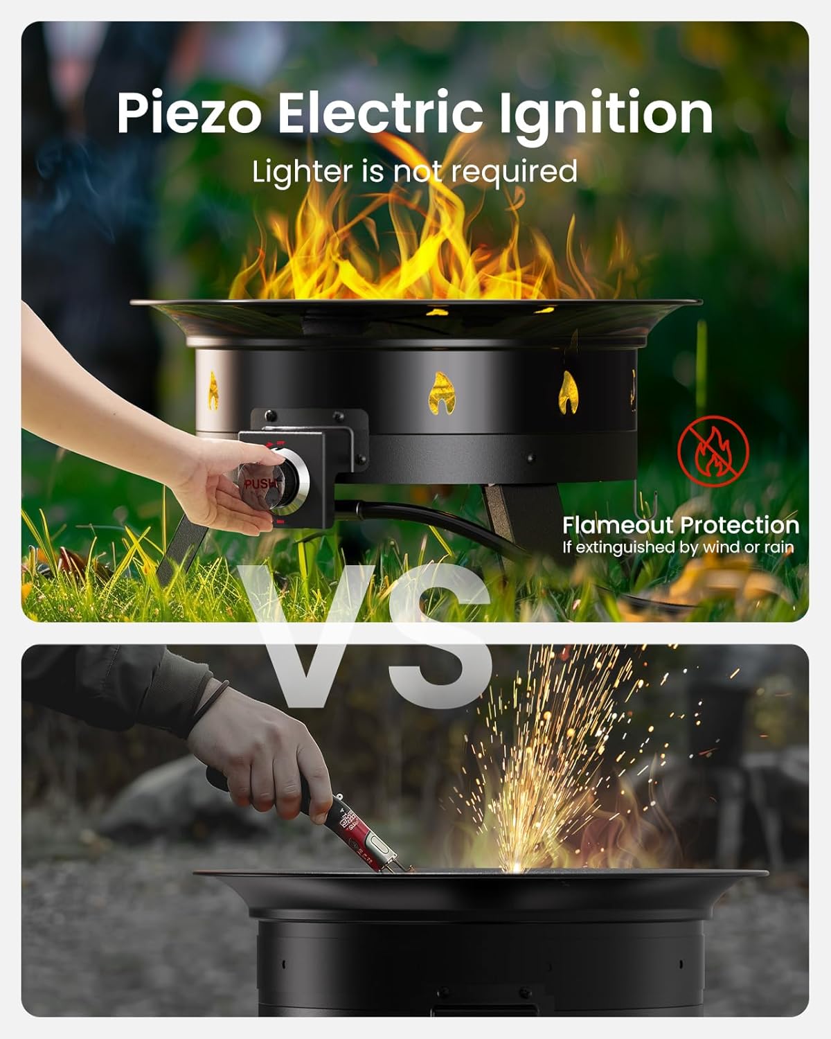 Ciays Large Propane Fire Pit 19 Inch, Gas Fire Pit with Grill Grate, Folding Legs, Hose Hooks, Propane Tank Holder, Cover & Carry Strap, Portable Outdoor Fire Pit for Camping, 58,000 BTU