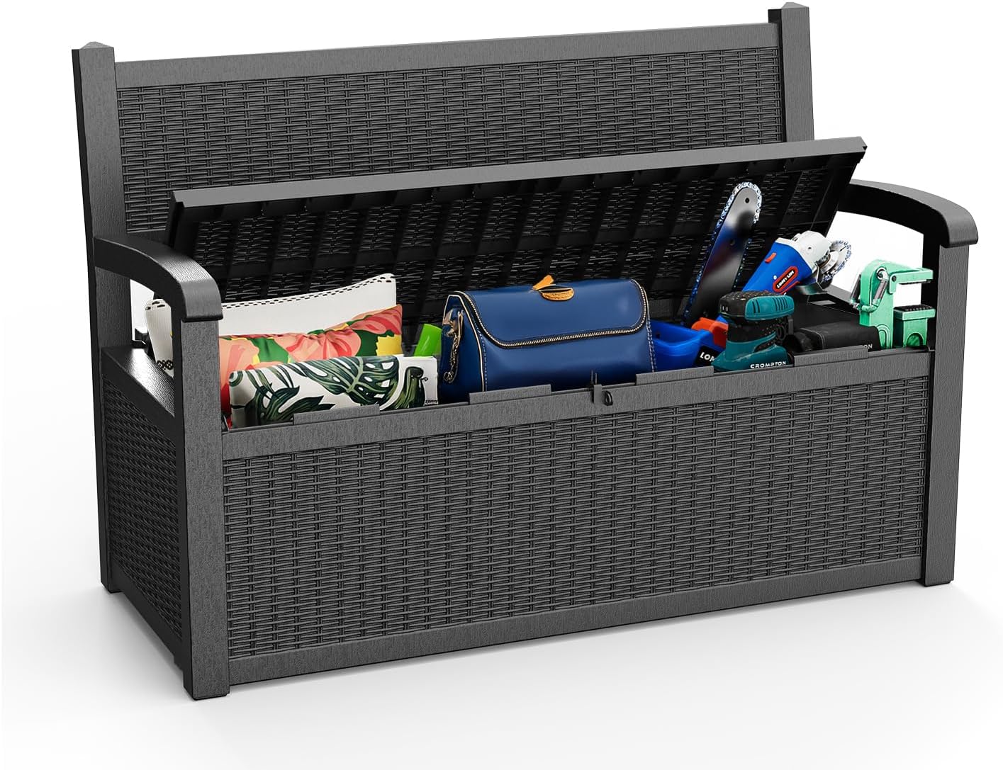 80 Gallon Outdoor Storage Bench Deck Box Waterproof Lockable,Outdoor Storage Furniture for Patio,Garden and Porch,Tools and Cushions（Black）