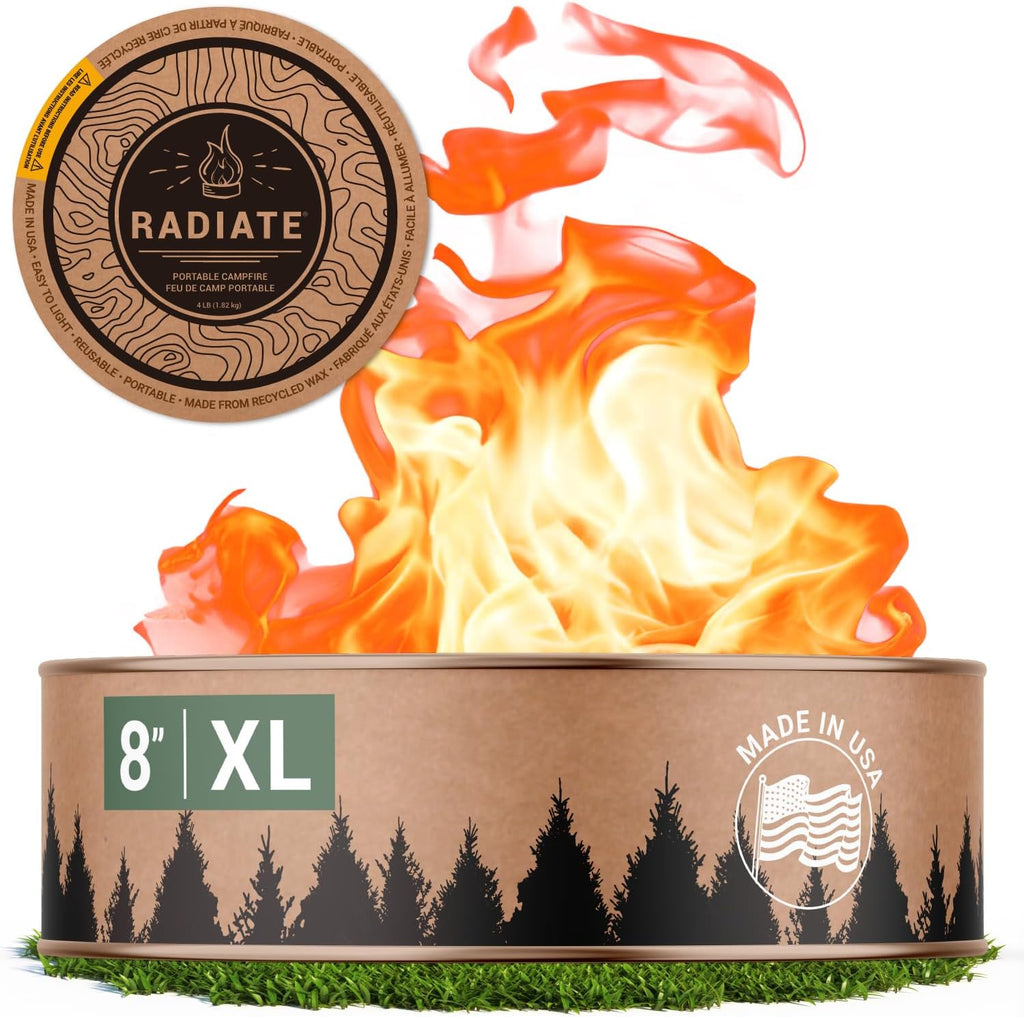 Radiate XL 8" Portable Campfire As Seen On Shark Tank - Up to 2 Hours of Burn Time - Reusable Travel Fire Pit for Camping, Patios & Beach Days - Portable Fire Pit - Made in USA