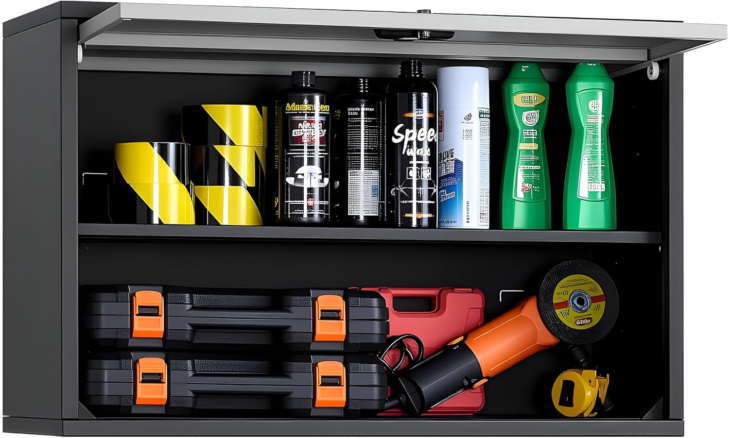 VEVOR Foldable Wall Cabinet, Metal Garage Locker Mounted 26" Small Tool Chest 240 LBS Loading Capacity Adjustable Shelf Magnetic Door File for Warehouse Office Home Black