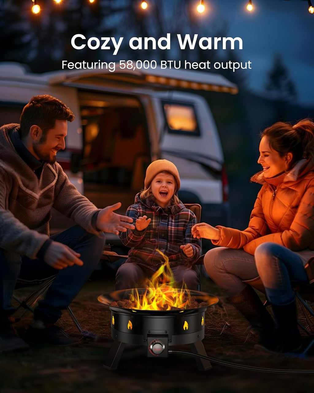 Ciays Large Propane Fire Pit 19 Inch, Gas Fire Pit with Grill Grate, Folding Legs, Hose Hooks, Propane Tank Holder, Cover & Carry Strap, Portable Outdoor Fire Pit for Camping, 58,000 BTU