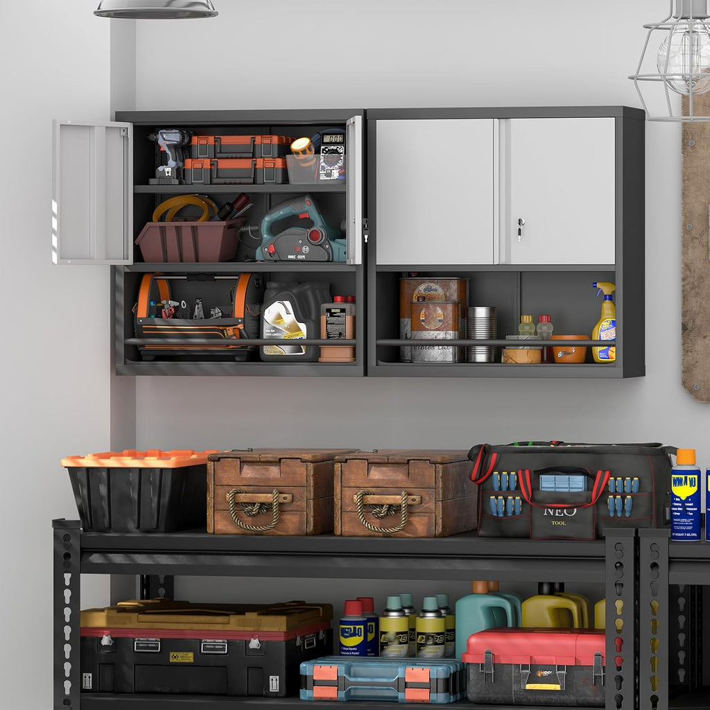 Wall Cabinet,Garage Cabinets Wall Mounted with Locking Doors,Hanging Cabinet with Adjustable Shelf,Floating Upper Storage Cabinet,Grey