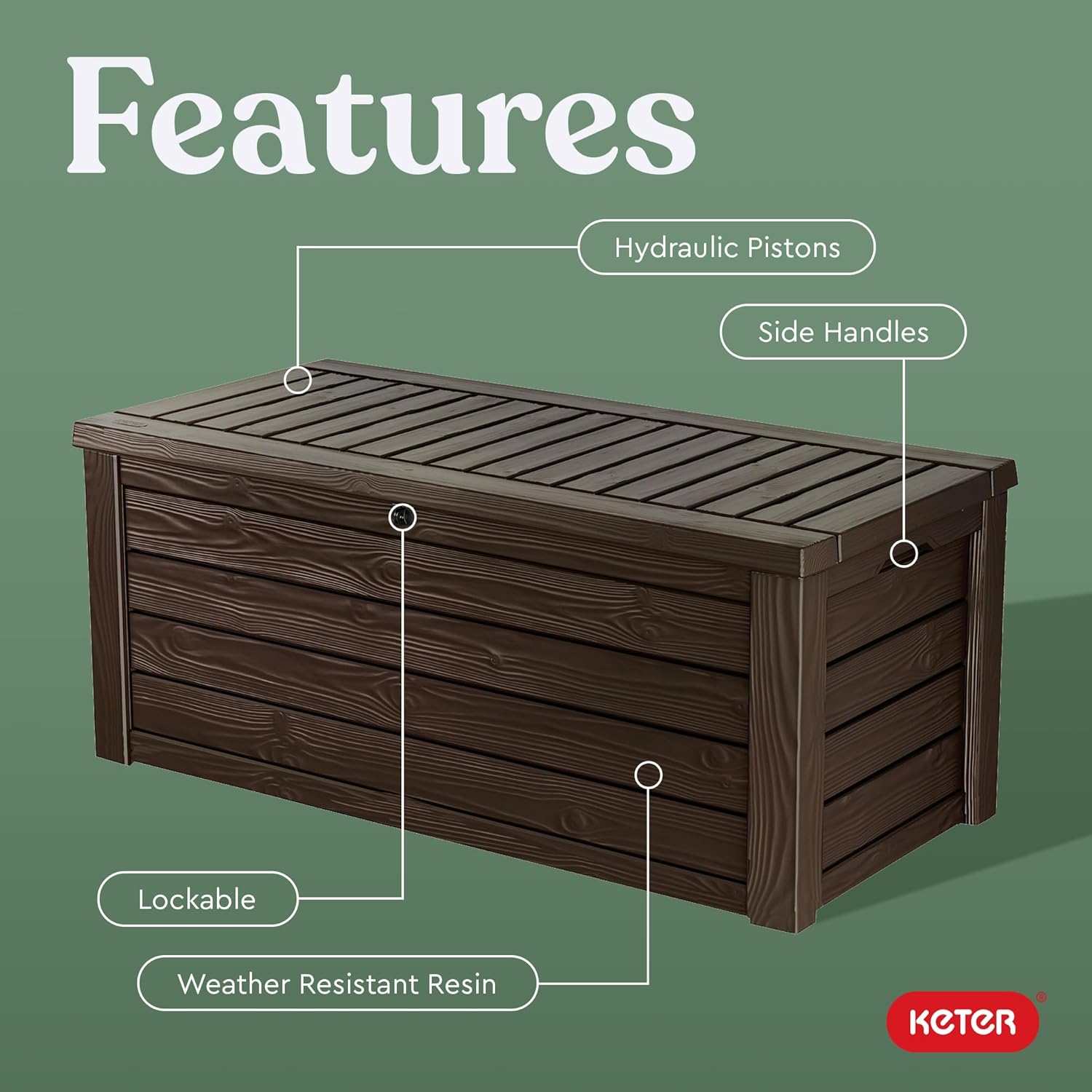 Keter Westwood 150 Gallon Resin Large Outdoor Storage Box for Patio Furniture, Outdoor Cushions, Garden Tools and Pool Gear, Brown