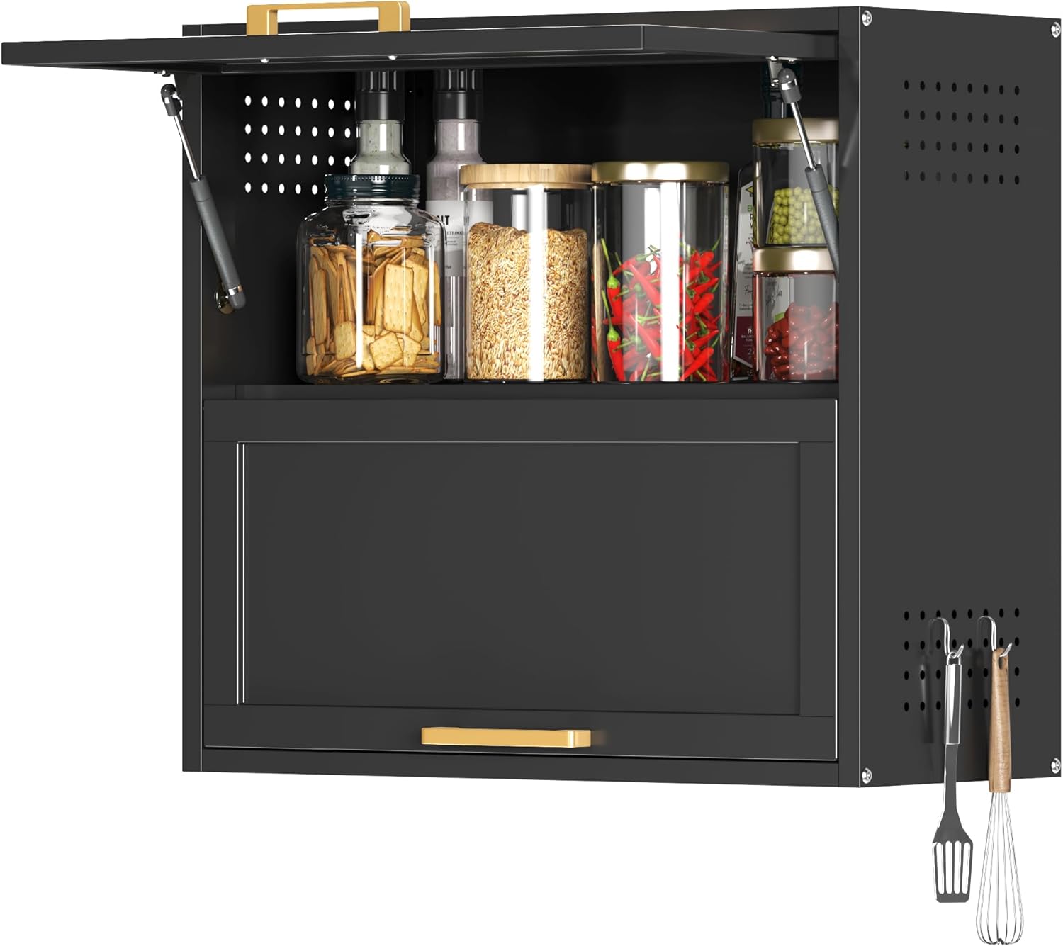 Coolsun Metal Wall Cabinet, Garage Wall Cabinet with Up-Flip Door, 31.5" W Wall Mounted Metal Storage Cabinet for Kitchen,Garage,Basement,Ware House Assembly Required (Black)