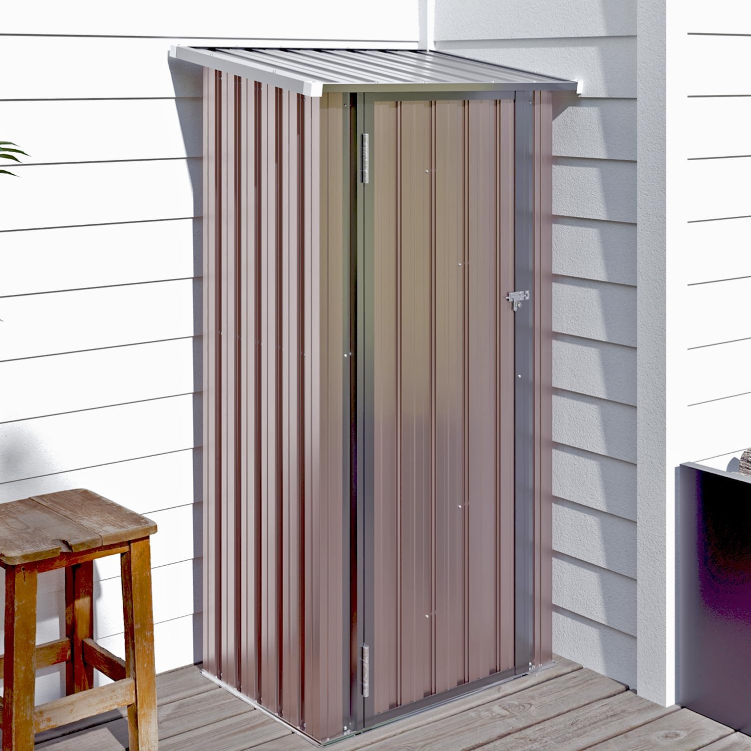 Aoxun 6.2x4 FT Shed Outdoor Storage Shed with Lockable Doors & Slooping Roof Metal Garden Tool Shed for Backyard, Patio, Poolside (Brown)