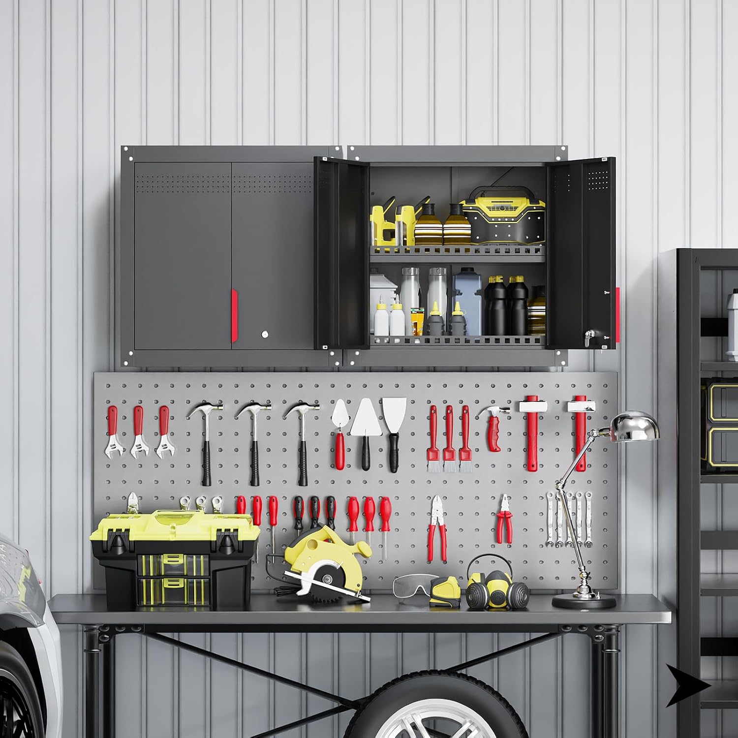 Metal Wall Cabinet,Wall Mounted Garage Storage Cabinet with Lock and Handle,Garage Wall Cabinet with Adjustable Shelves for Garages, Storage Rooms, Basements