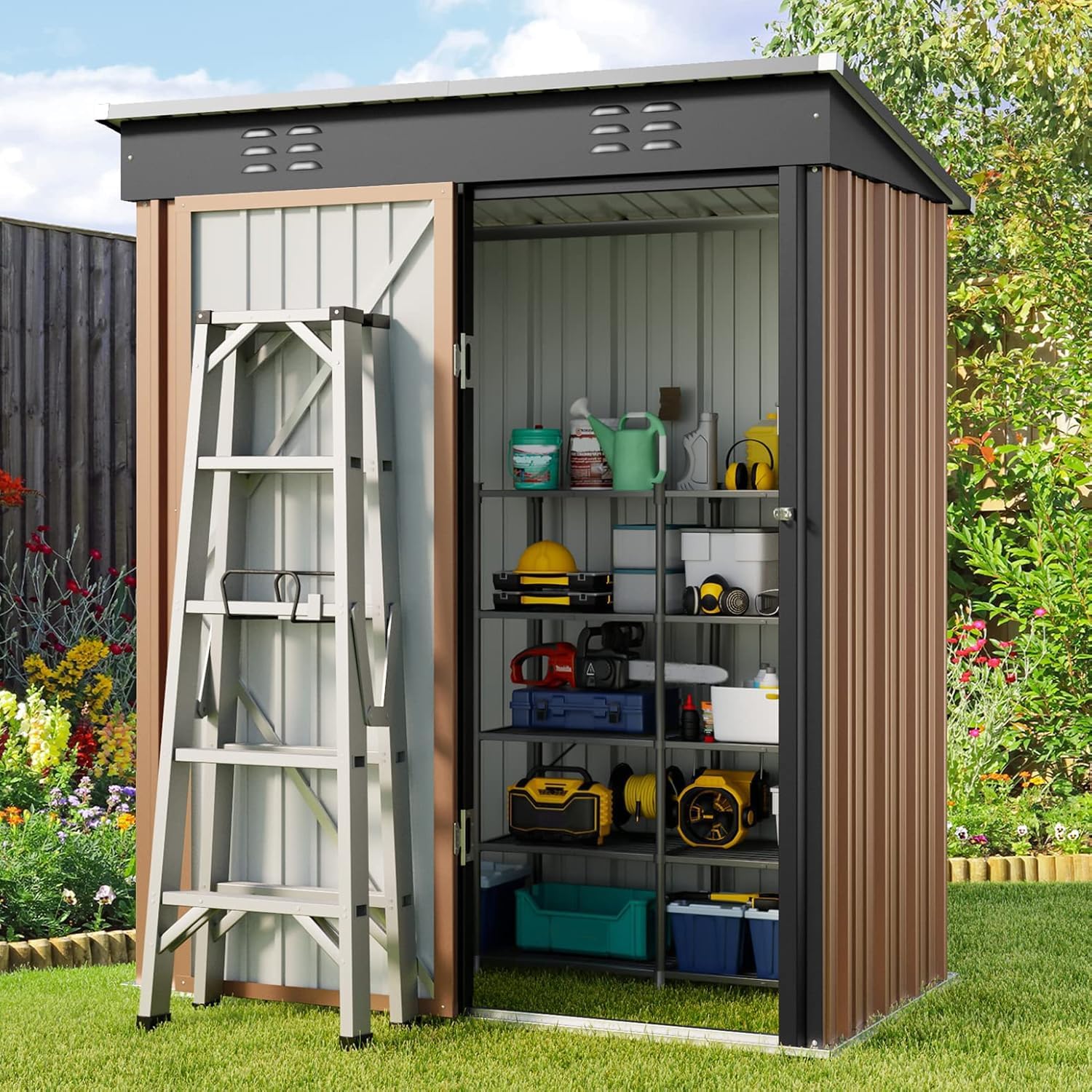Gizoon 6' x 4' Outdoor Storage Shed with Double Lockable Doors, Anti-Corrosion Metal Garden Shed, Waterproof Shed Outdoor Storage Clearance for Backyard Patio Lawn-Dark Gray