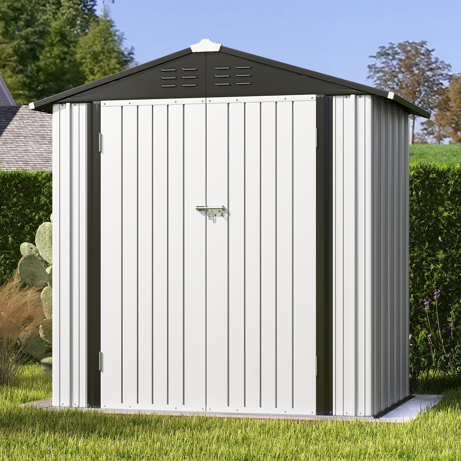 Patiowell 5x3 FT Outdoor Storage Shed, Tool Shed with Sloping Roof and Lockable Door, Metal Shed for Backyard Garden Patio Lawn, Brown