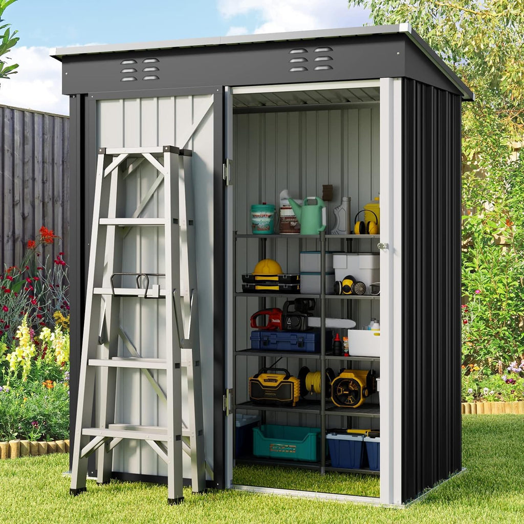 Gizoon Outdoor Storage Shed 8 x 6 FT, Galvanized Metal Garden Shed with Double Lockable Doors, Outdoor Storage Clearance for Backyard Patio Lawn-Dark Grey