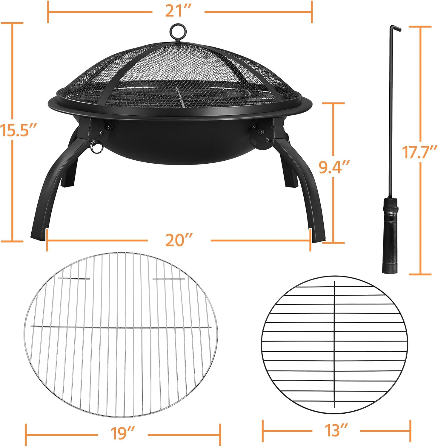 Yaheetech 21inch Fire Pit Portable Folding Steel Fire Bowl Garden Treasures Fire Pit for Outside Fireplace with Carrying Bag, Spark Screen, BBQ Grill & Log Grate for Patio Backyard Camping Bonfire