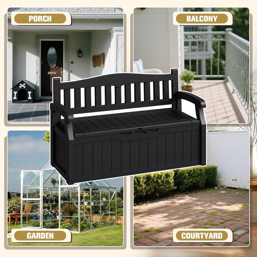 80-Gallon Outdoor Storage Bench, Waterproof Deck Box with Lockable Lid & Armrests for Patio, Garden, Pool, Black