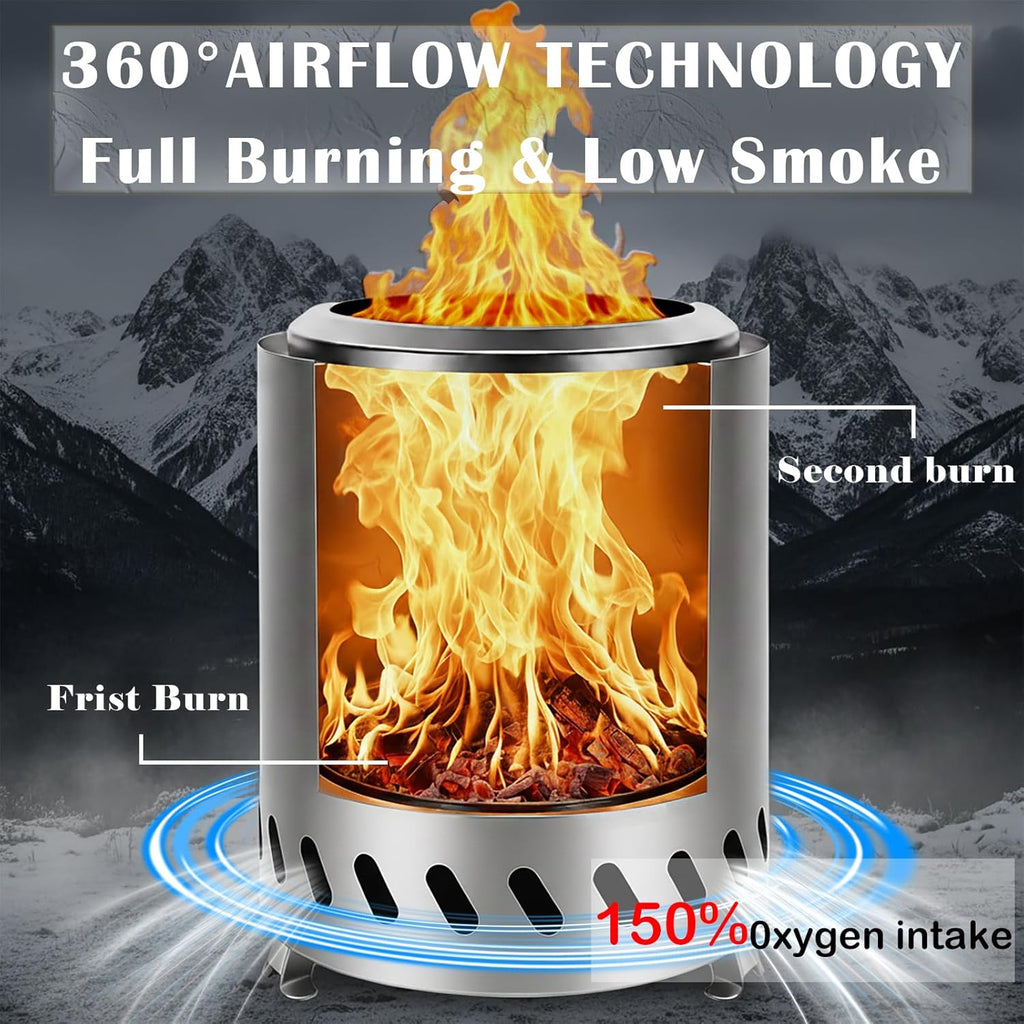 9.7 x 7.1 Inch Tabletop Fire Pit by AmazStove, Low Smoke Camping Stove for Outdoor Safe Burning Firepits, Fueled Pellets or Wood, Travel Bag Included (Silver, 9.7 x 7.1 INCH)