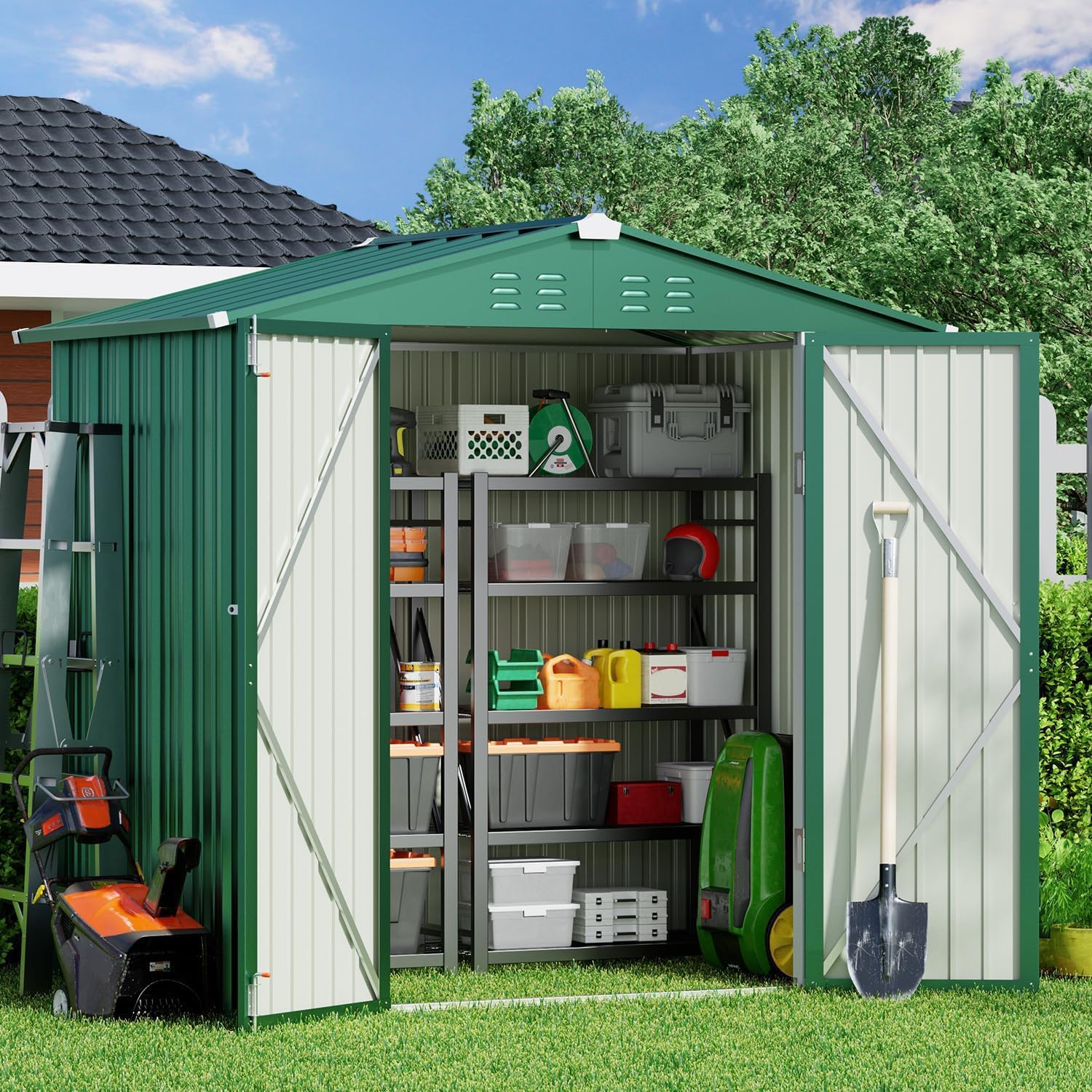 Gizoon 6' x 4' Outdoor Storage Shed with Double Lockable Doors, Anti-Corrosion Metal Garden Shed, Waterproof Shed Outdoor Storage Clearance for Backyard Patio Lawn-Dark Gray
