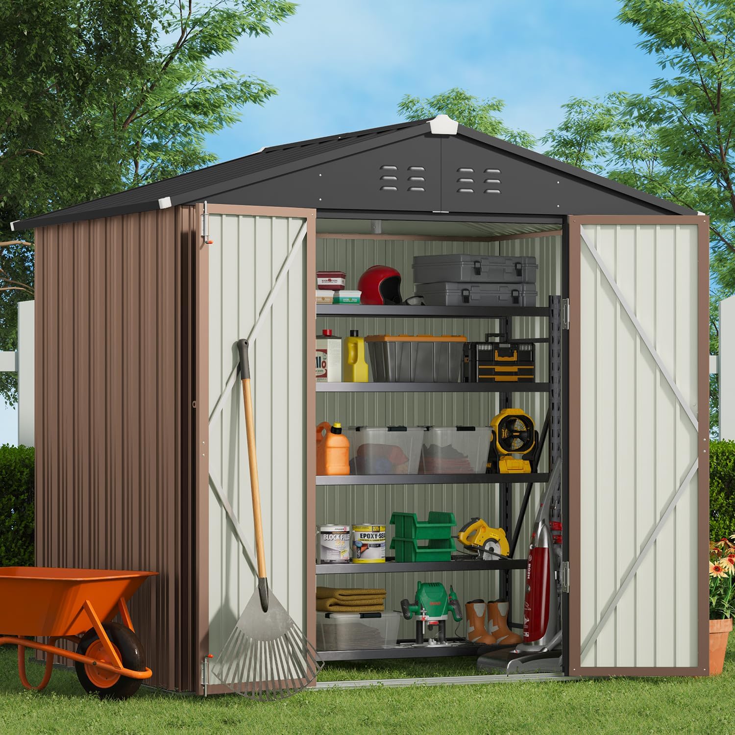 Gizoon 6' x 4' Outdoor Storage Shed with Double Lockable Doors, Anti-Corrosion Metal Garden Shed, Waterproof Shed Outdoor Storage Clearance for Backyard Patio Lawn-Dark Gray
