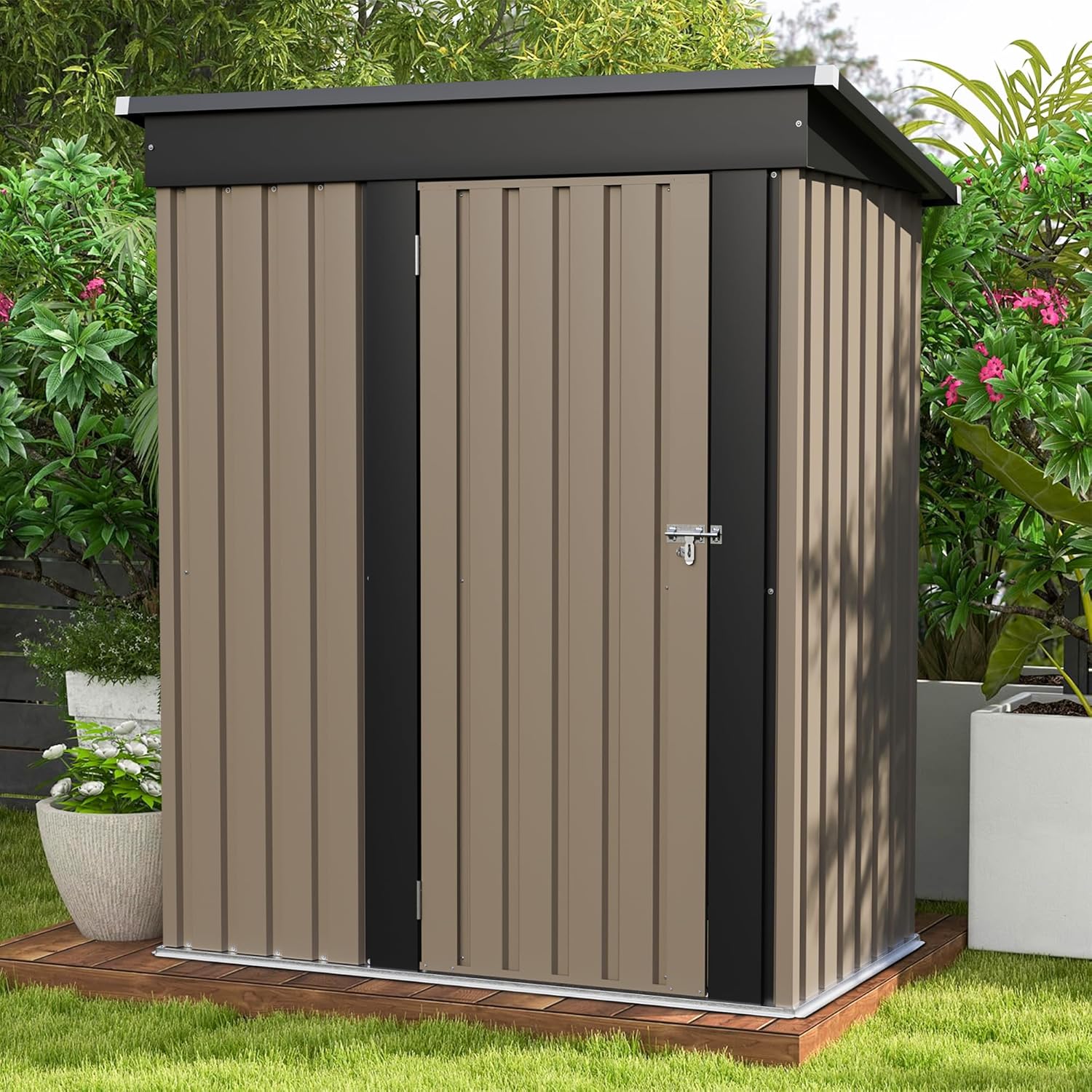 Patiowell 10 x 12 FT Metal Storage Shed for Outdoor, Steel Yard Shed with Design of Lockable Doors, Utility and Tool Storage for Garden, Backyard, Patio, Outside use,Brown