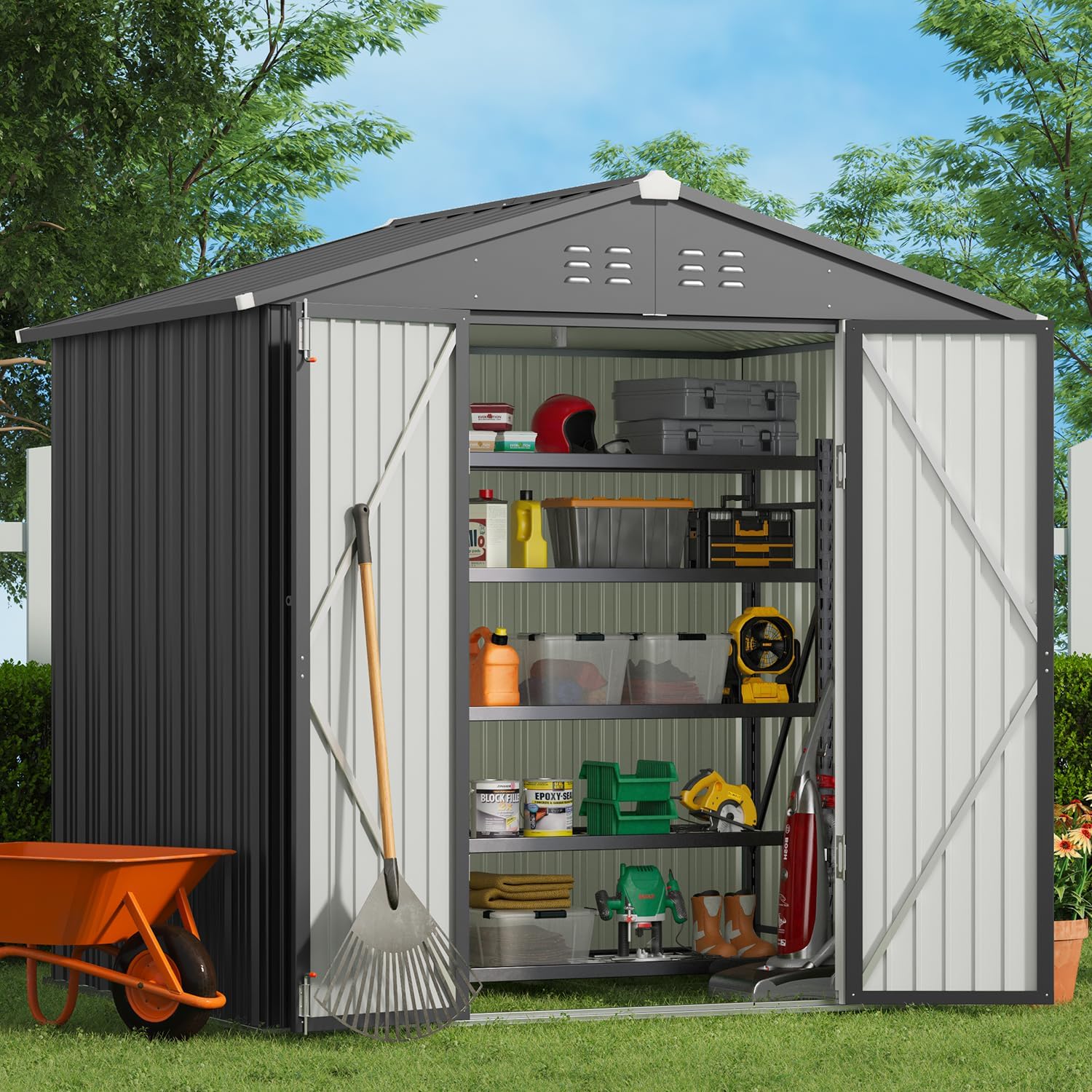 Gizoon 6' x 4' Outdoor Storage Shed with Double Lockable Doors, Anti-Corrosion Metal Garden Shed, Waterproof Shed Outdoor Storage Clearance for Backyard Patio Lawn-Dark Gray