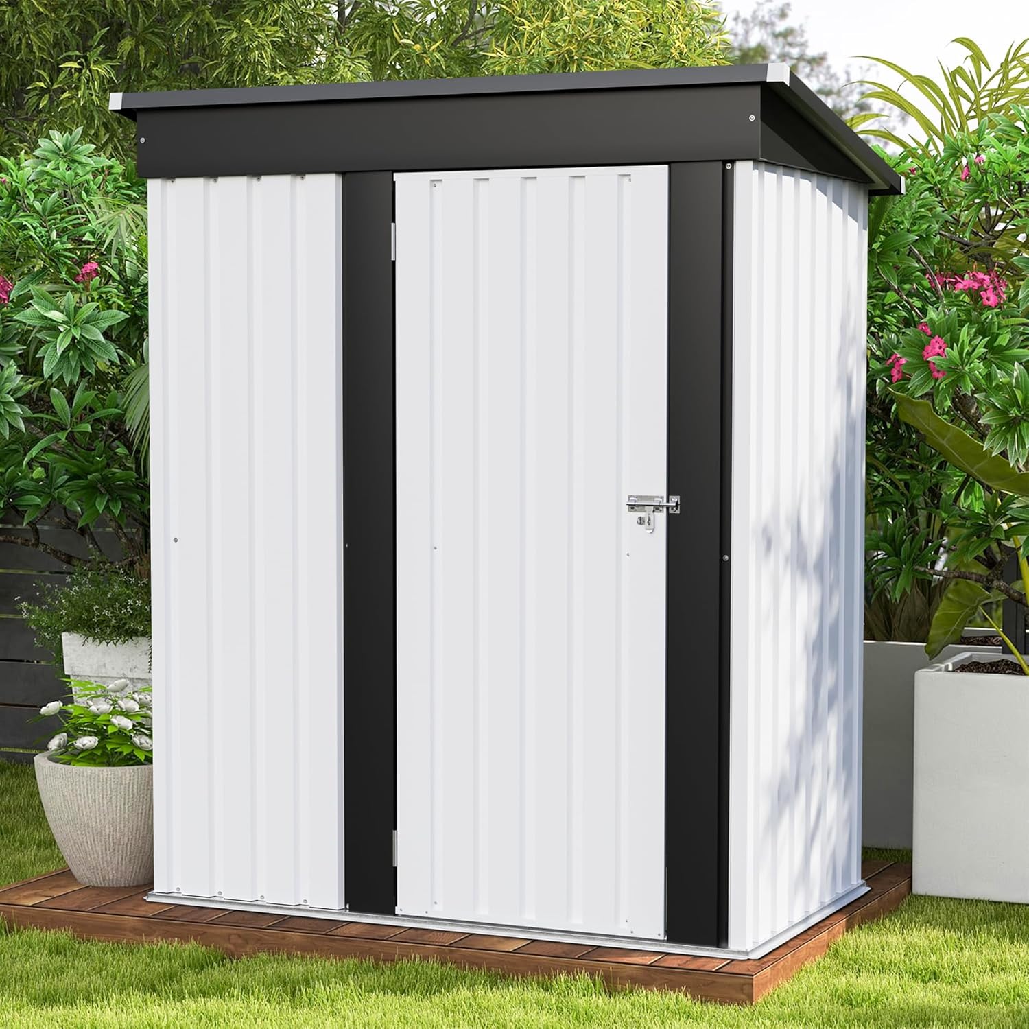 Patiowell 5x3 FT Outdoor Storage Shed, Tool Shed with Sloping Roof and Lockable Door, Metal Shed for Backyard Garden Patio Lawn, Brown