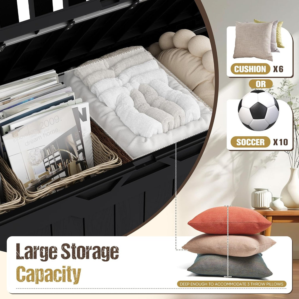 80-Gallon Outdoor Storage Bench, Waterproof Deck Box with Lockable Lid & Armrests for Patio, Garden, Pool, Black