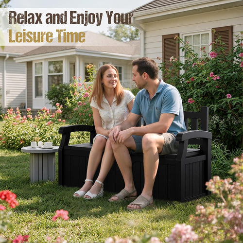 80-Gallon Outdoor Storage Bench, Waterproof Deck Box with Lockable Lid & Armrests for Patio, Garden, Pool, Black