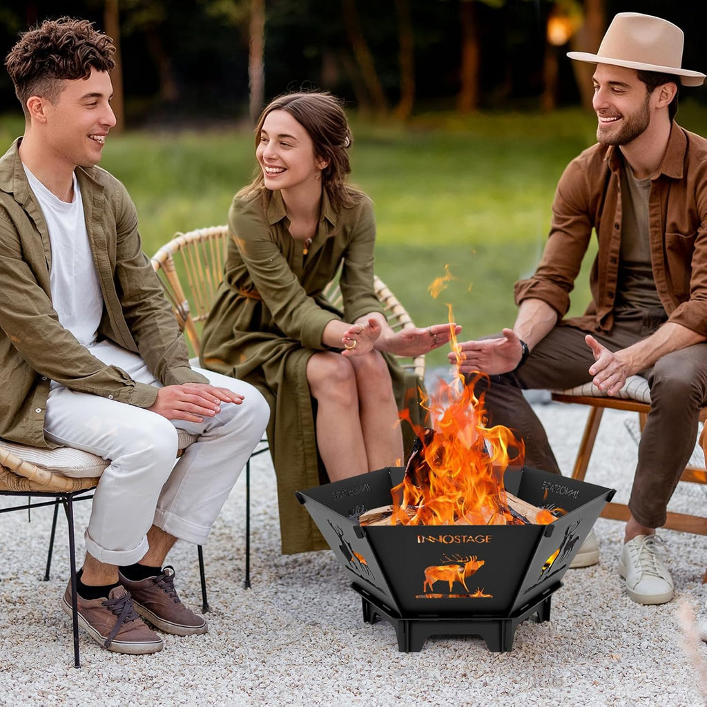 Fire Pit for Camping- 23Inch Small Collapsible Firepit for Patio Outside Wood Burning Outdoor Indoor BBQ Picnic Foldable Fire Pits Bonfire of Backyard Patio with Portable Tote Bag