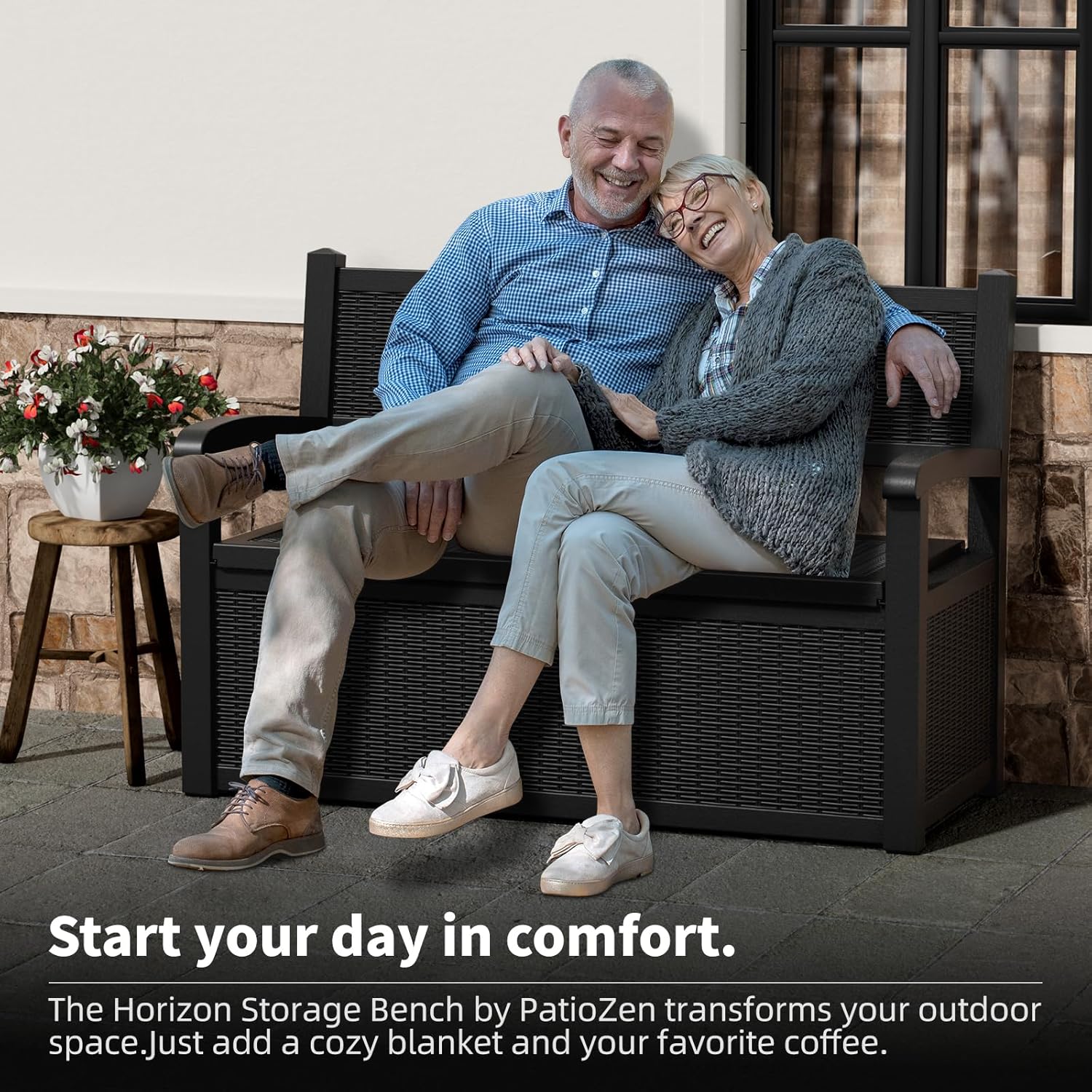 80 Gallon Outdoor Storage Bench Deck Box Waterproof Lockable,Outdoor Storage Furniture for Patio,Garden and Porch,Tools and Cushions（Black）