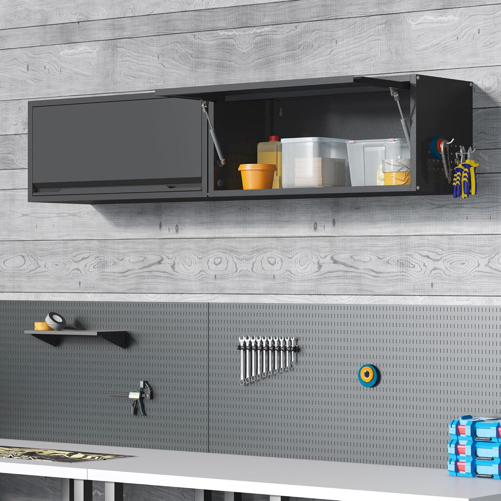 Coolsun Metal Wall Cabinet, Garage Wall Cabinet with Up-Flip Door, 31.5" W Wall Mounted Metal Storage Cabinet for Kitchen,Garage,Basement,Ware House Assembly Required (Black)