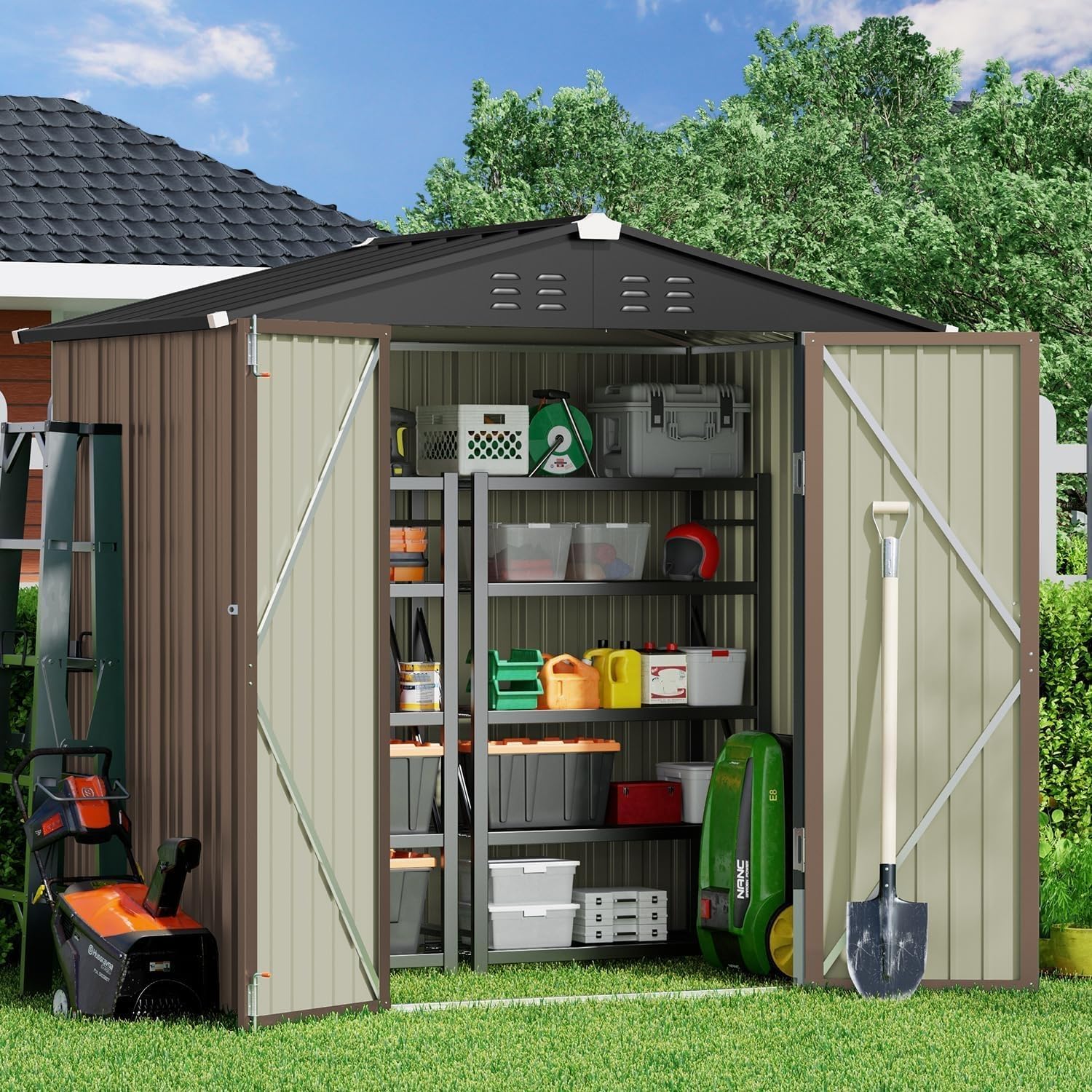 Gizoon 6' x 4' Outdoor Storage Shed with Double Lockable Doors, Anti-Corrosion Metal Garden Shed, Waterproof Shed Outdoor Storage Clearance for Backyard Patio Lawn-Dark Gray