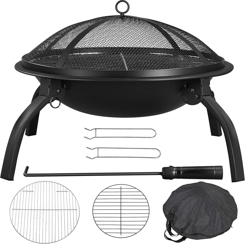 Yaheetech 21inch Fire Pit Portable Folding Steel Fire Bowl Garden Treasures Fire Pit for Outside Fireplace with Carrying Bag, Spark Screen, BBQ Grill & Log Grate for Patio Backyard Camping Bonfire