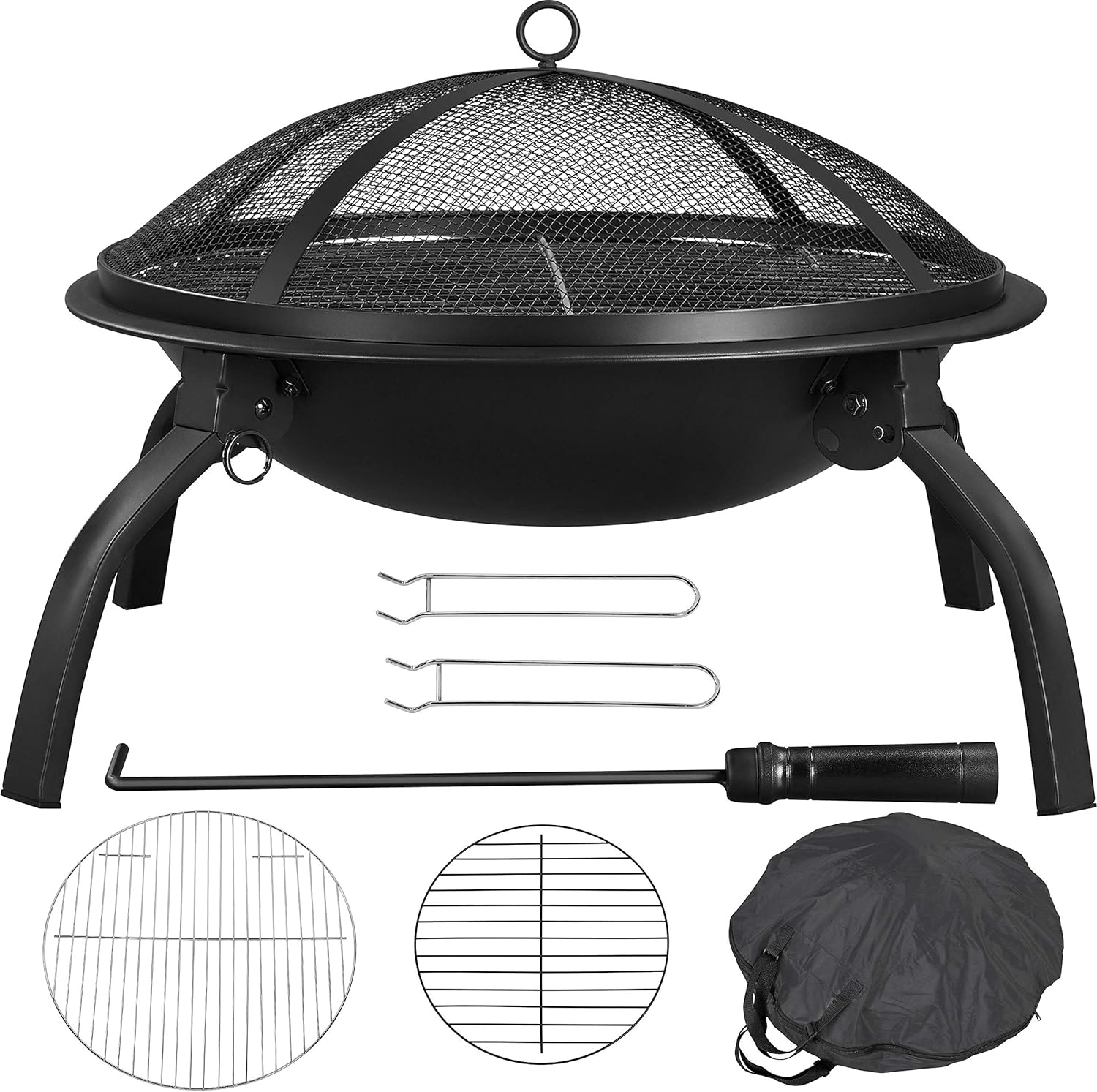 Yaheetech 21inch Fire Pit Portable Folding Steel Fire Bowl Garden Treasures Fire Pit for Outside Fireplace with Carrying Bag, Spark Screen, BBQ Grill & Log Grate for Patio Backyard Camping Bonfire