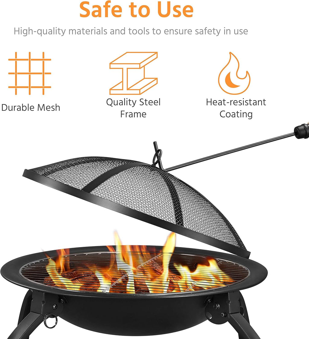 Yaheetech 21inch Fire Pit Portable Folding Steel Fire Bowl Garden Treasures Fire Pit for Outside Fireplace with Carrying Bag, Spark Screen, BBQ Grill & Log Grate for Patio Backyard Camping Bonfire
